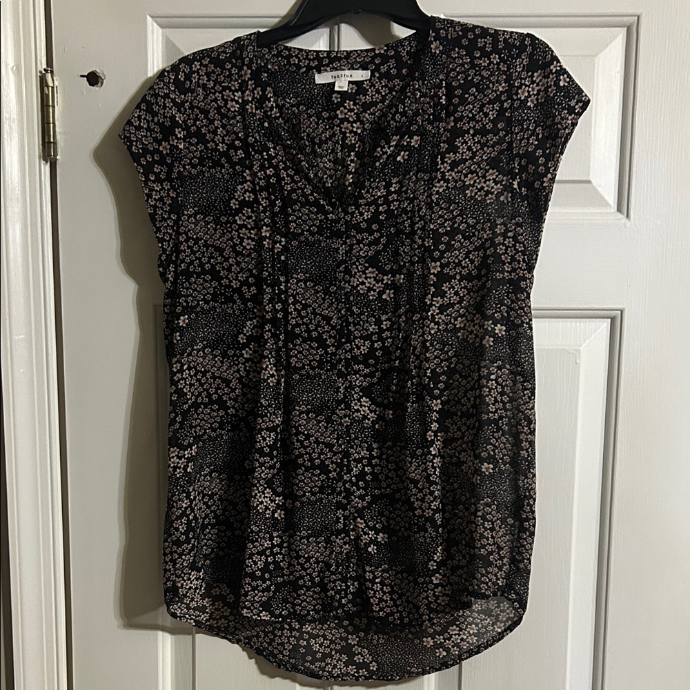 Fun 2 Fun Black and Pink Floral Blouse